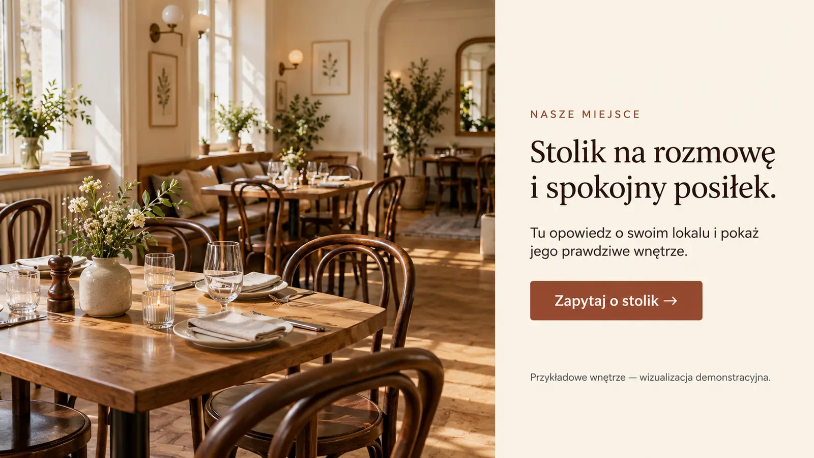 Projekt szablonu Klasyczny dla restauracji — sekcja Wnętrze bistro