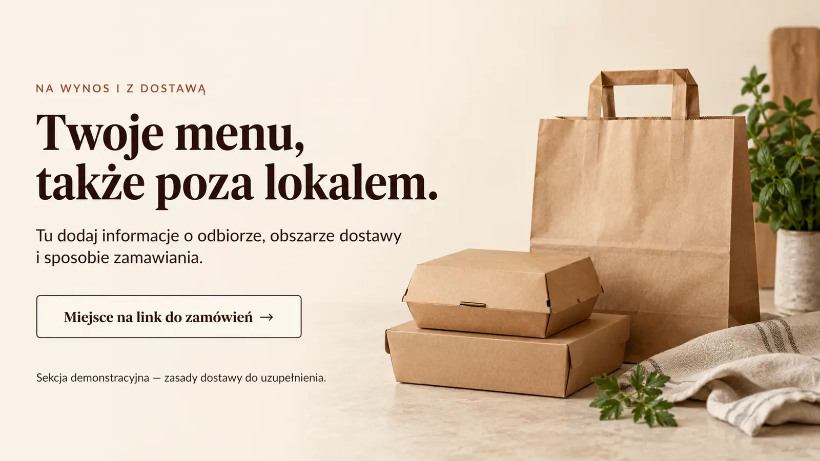 Projekt szablonu Klasyczny dla restauracji — sekcja Miejsce na dostawę