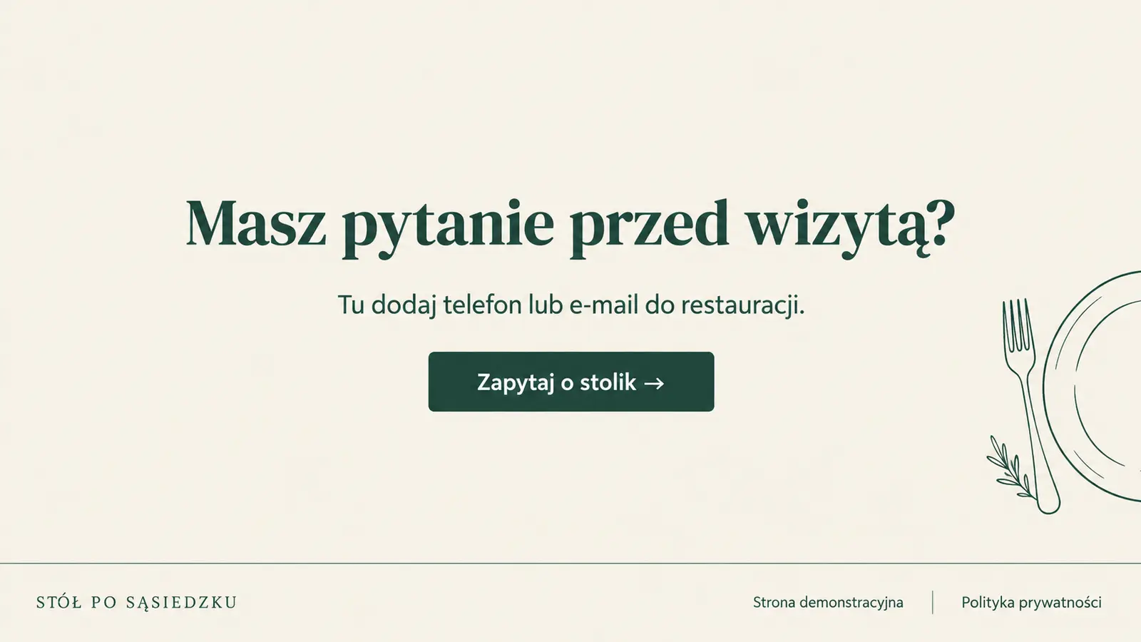 Projekt szablonu Lokalny dla restauracji — sekcja Kontakt i stopka