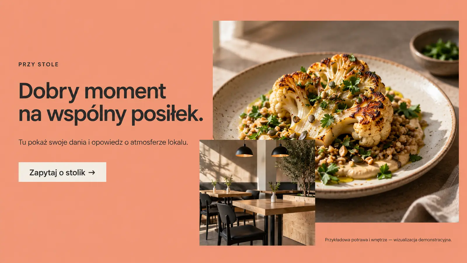 Projekt szablonu Nowoczesny dla restauracji — sekcja Potrawa i wnętrze