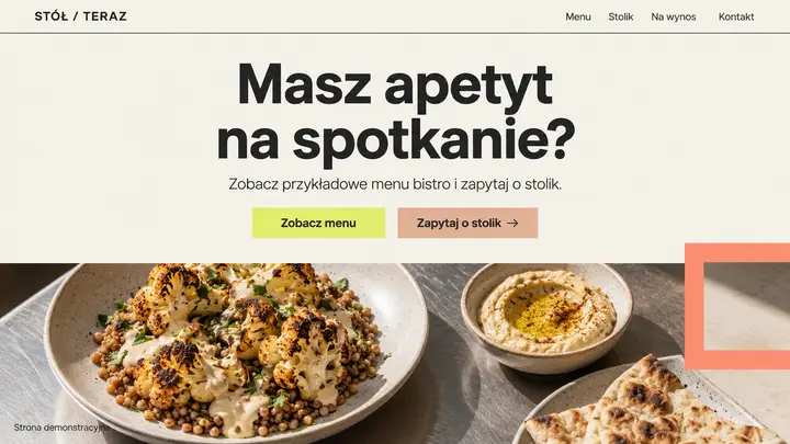 Projekt szablonu Nowoczesny dla branży Restauracja — pierwszy ekran