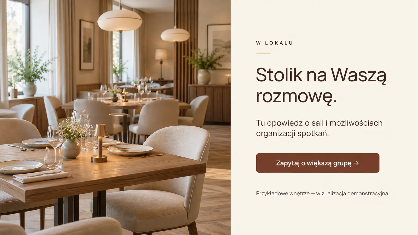 Projekt szablonu Rezerwacje dla restauracji — sekcja Miejsce na spotkanie