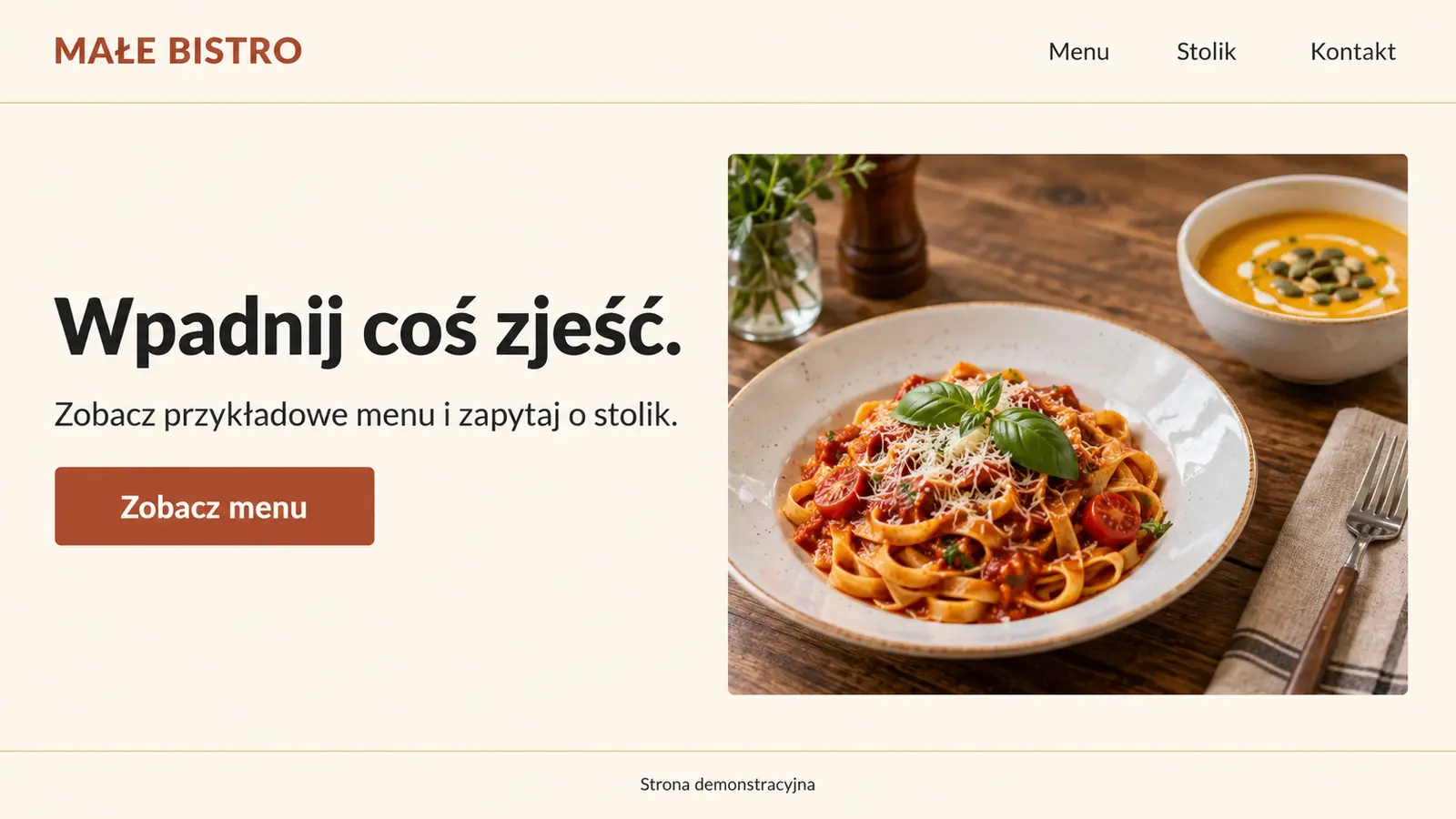 Projekt szablonu Wizytówka dla restauracji — sekcja Krótka wizytówka bistro