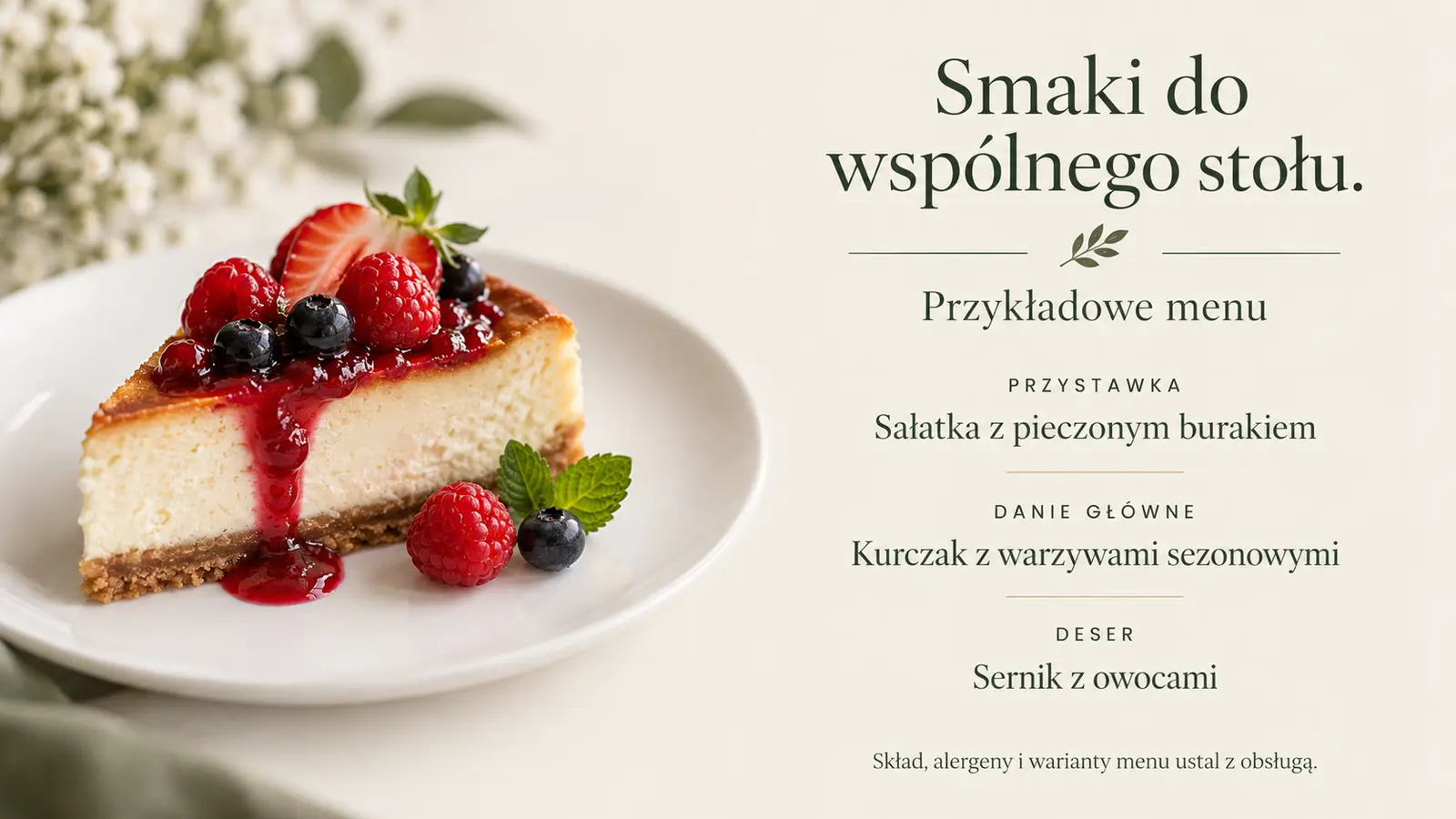 Projekt szablonu Klasyczny dla sali weselnej — sekcja Menu