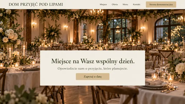 Projekt szablonu Klasyczny dla branży Sala weselna — pierwszy ekran