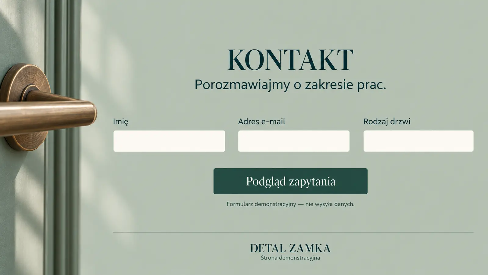 Projekt szablonu Galeria dla ślusarza — sekcja Kontakt i stopka