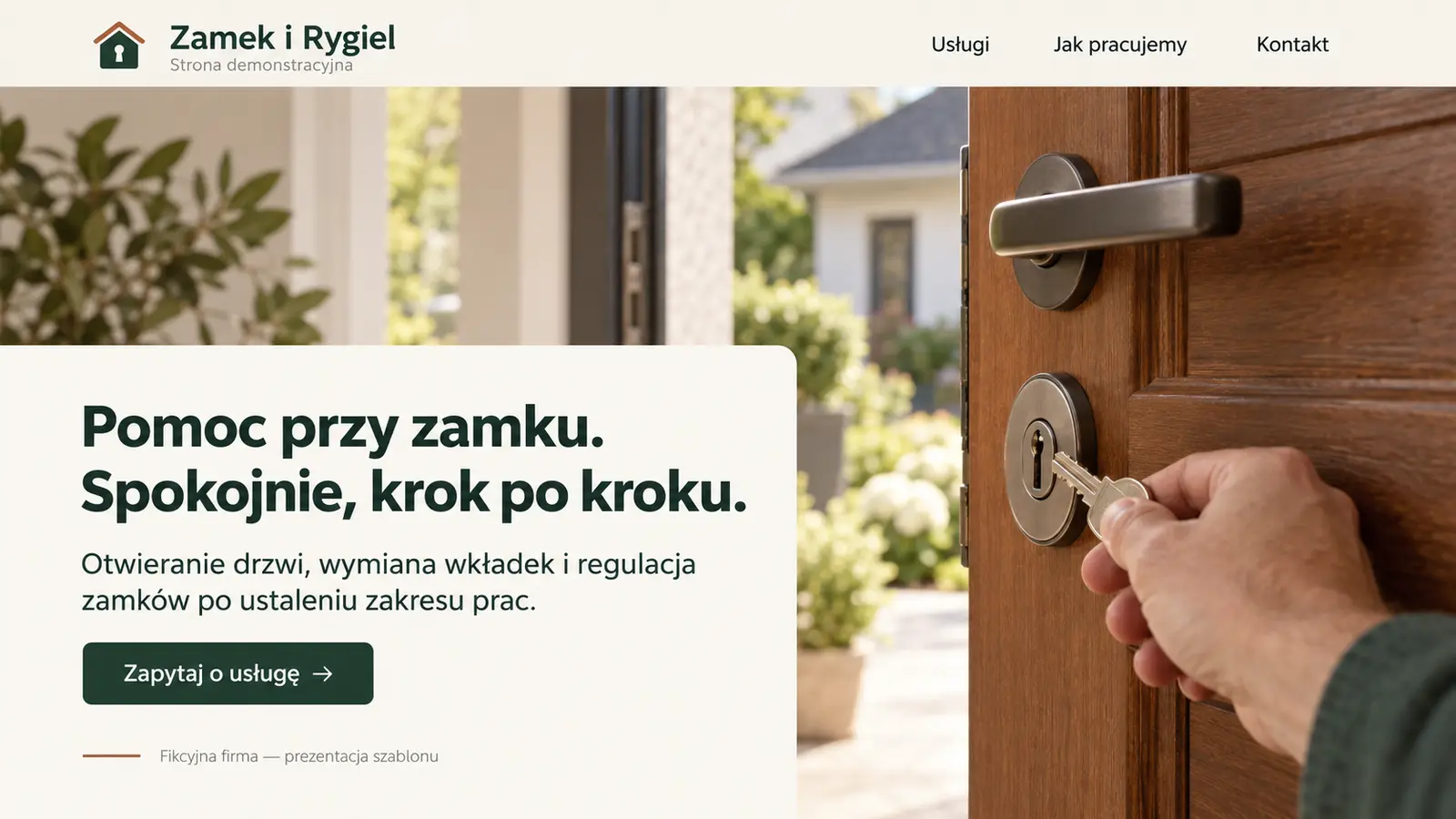 Projekt szablonu Klasyczny dla ślusarza — sekcja Otwarcie i nawigacja