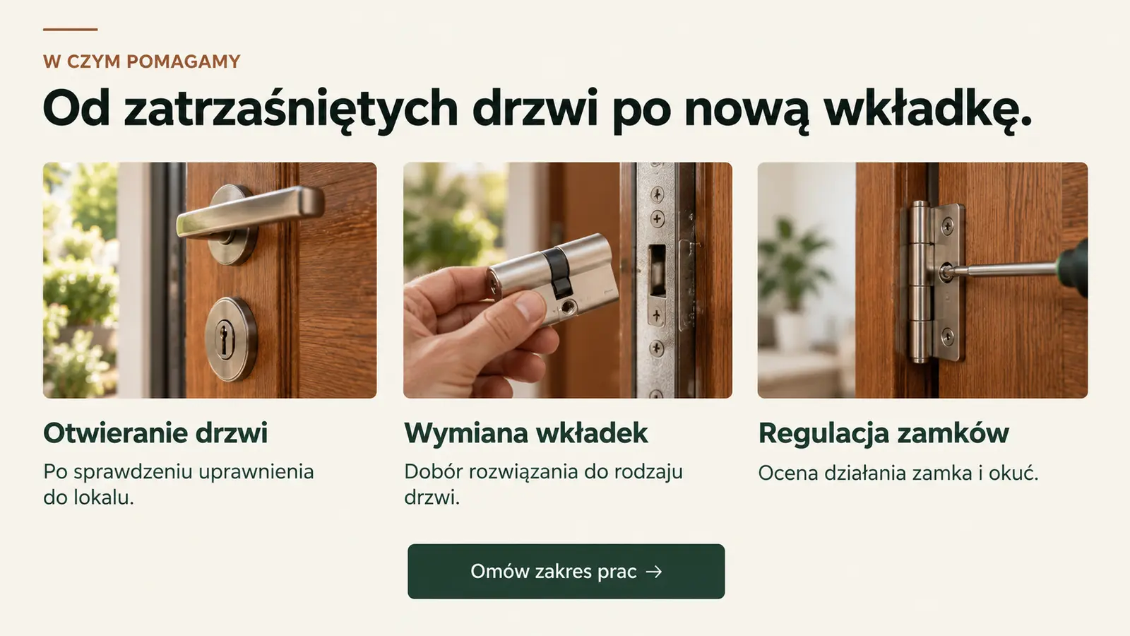 Projekt szablonu Klasyczny dla ślusarza — sekcja Zakres usług