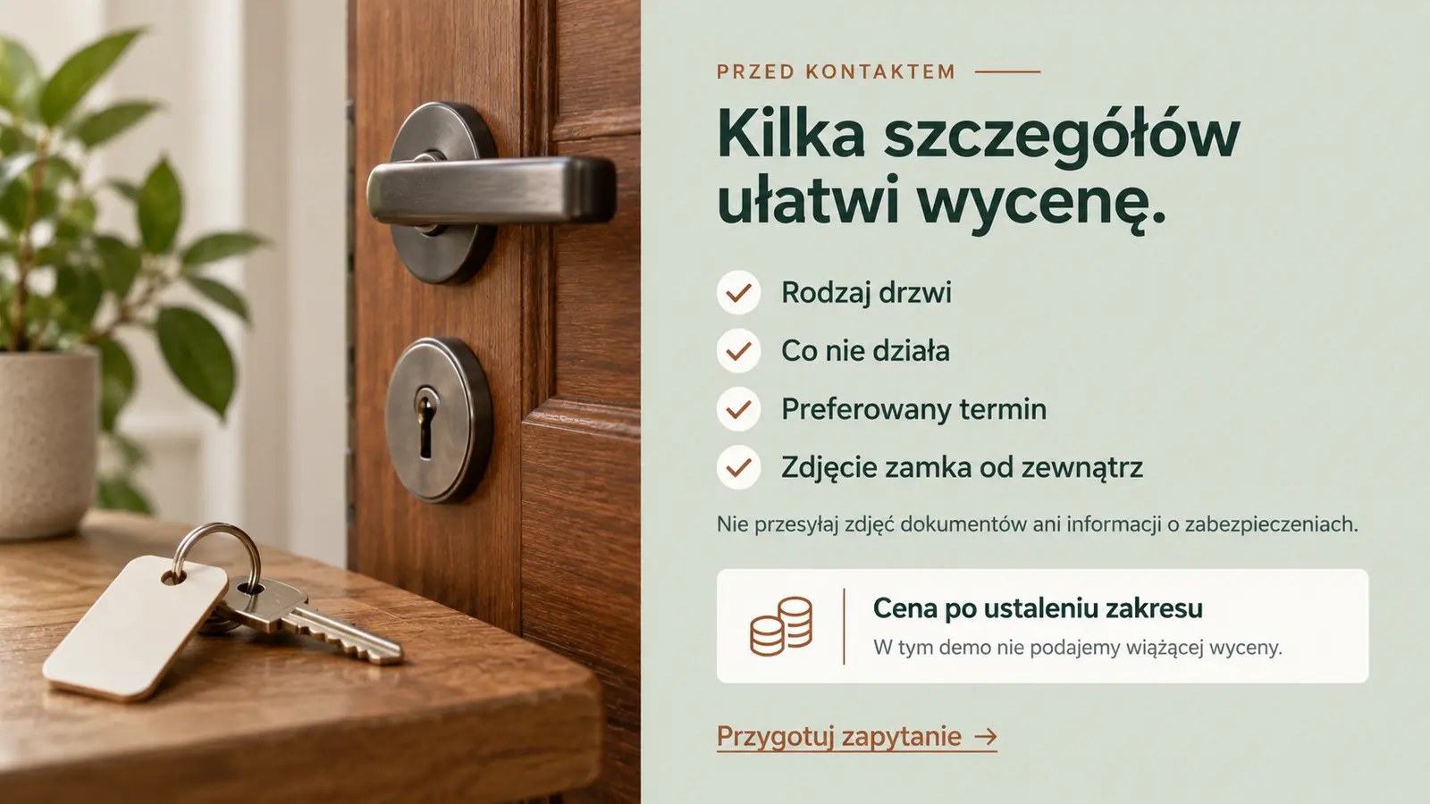 Projekt szablonu Klasyczny dla ślusarza — sekcja Wycena i przygotowanie