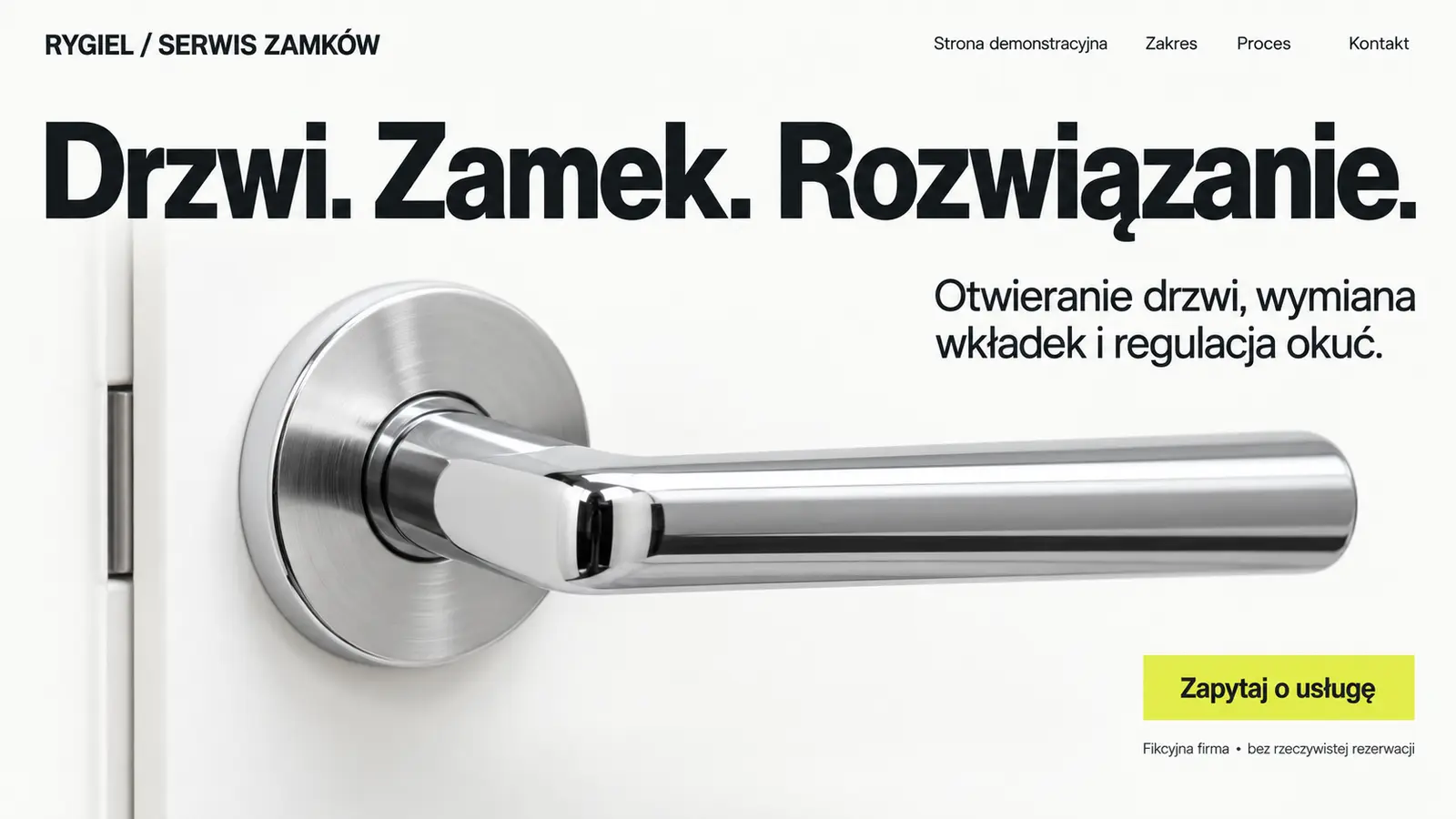 Projekt szablonu Nowoczesny dla ślusarza — sekcja Otwarcie typograficzne