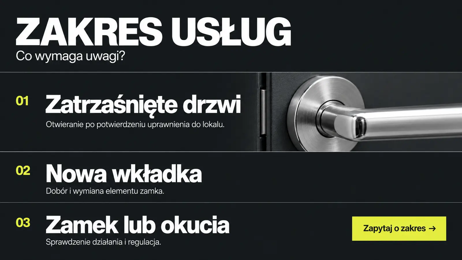 Projekt szablonu Nowoczesny dla ślusarza — sekcja Lista usług