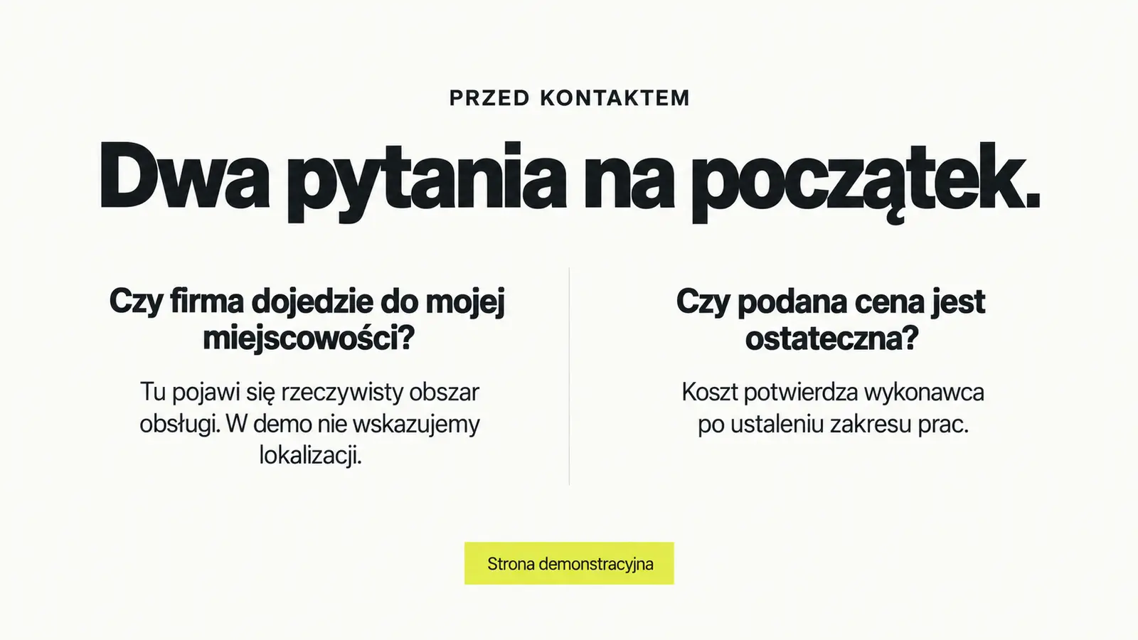 Projekt szablonu Nowoczesny dla ślusarza — sekcja Informacje praktyczne
