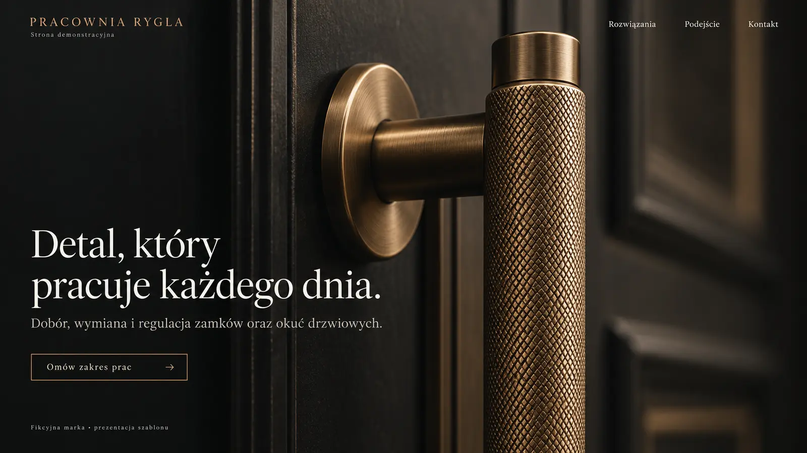 Projekt szablonu Premium dla ślusarza — sekcja Detal i otwarcie