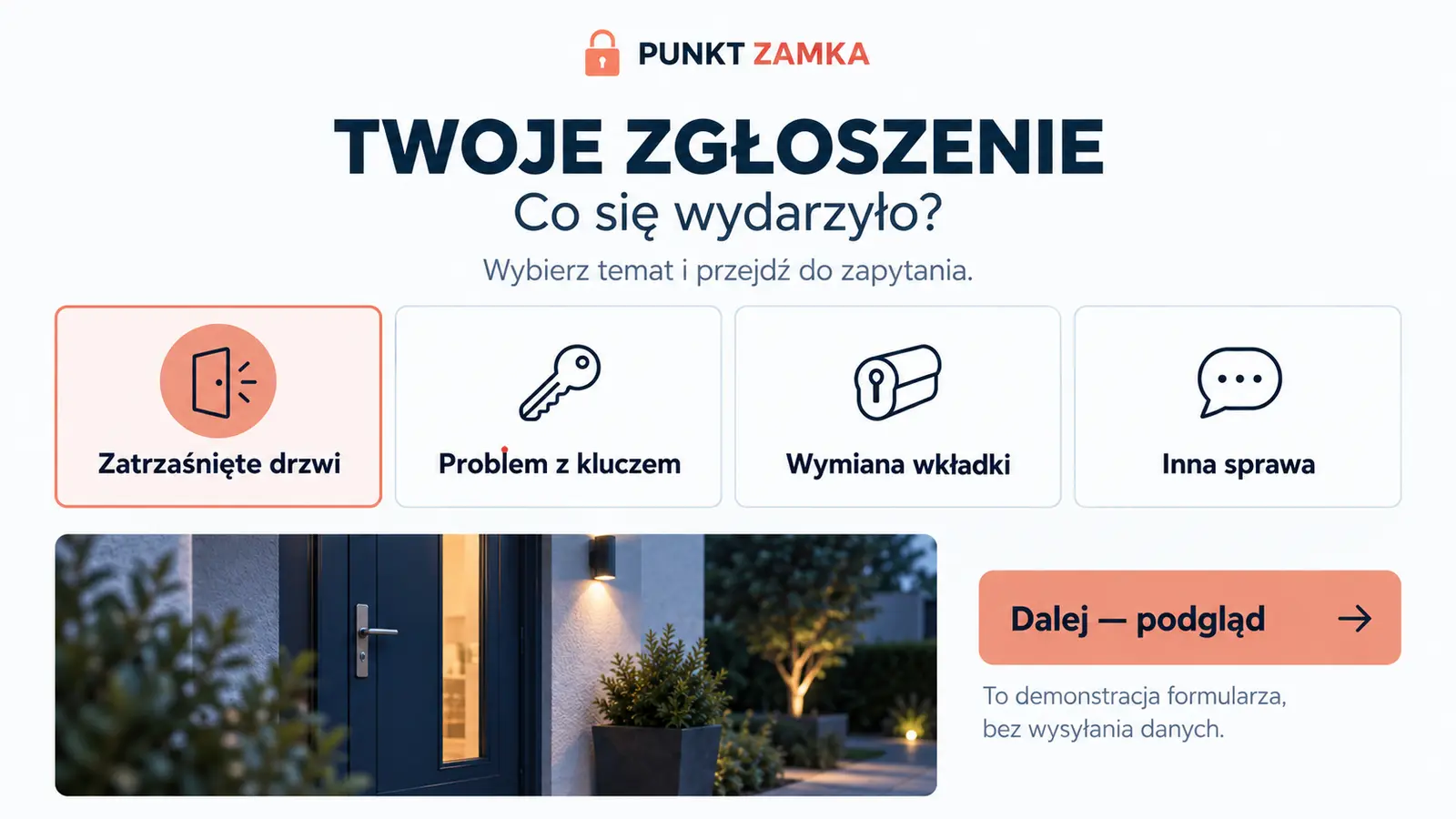 Projekt szablonu Szybki kontakt dla ślusarza — sekcja Krótki opis zgłoszenia