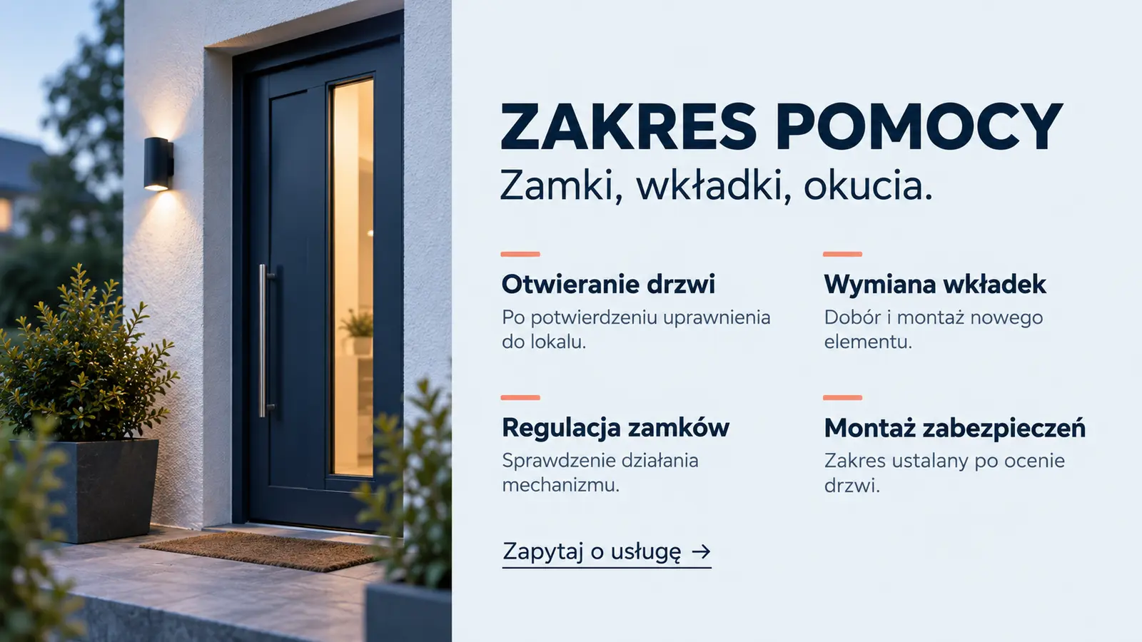 Projekt szablonu Szybki kontakt dla ślusarza — sekcja Zakres pomocy