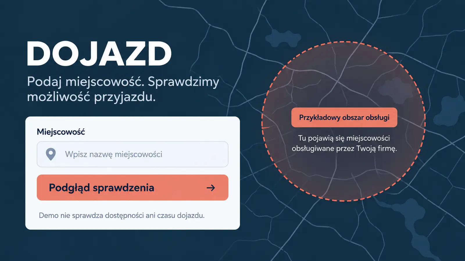 Projekt szablonu Szybki kontakt dla ślusarza — sekcja Możliwość dojazdu