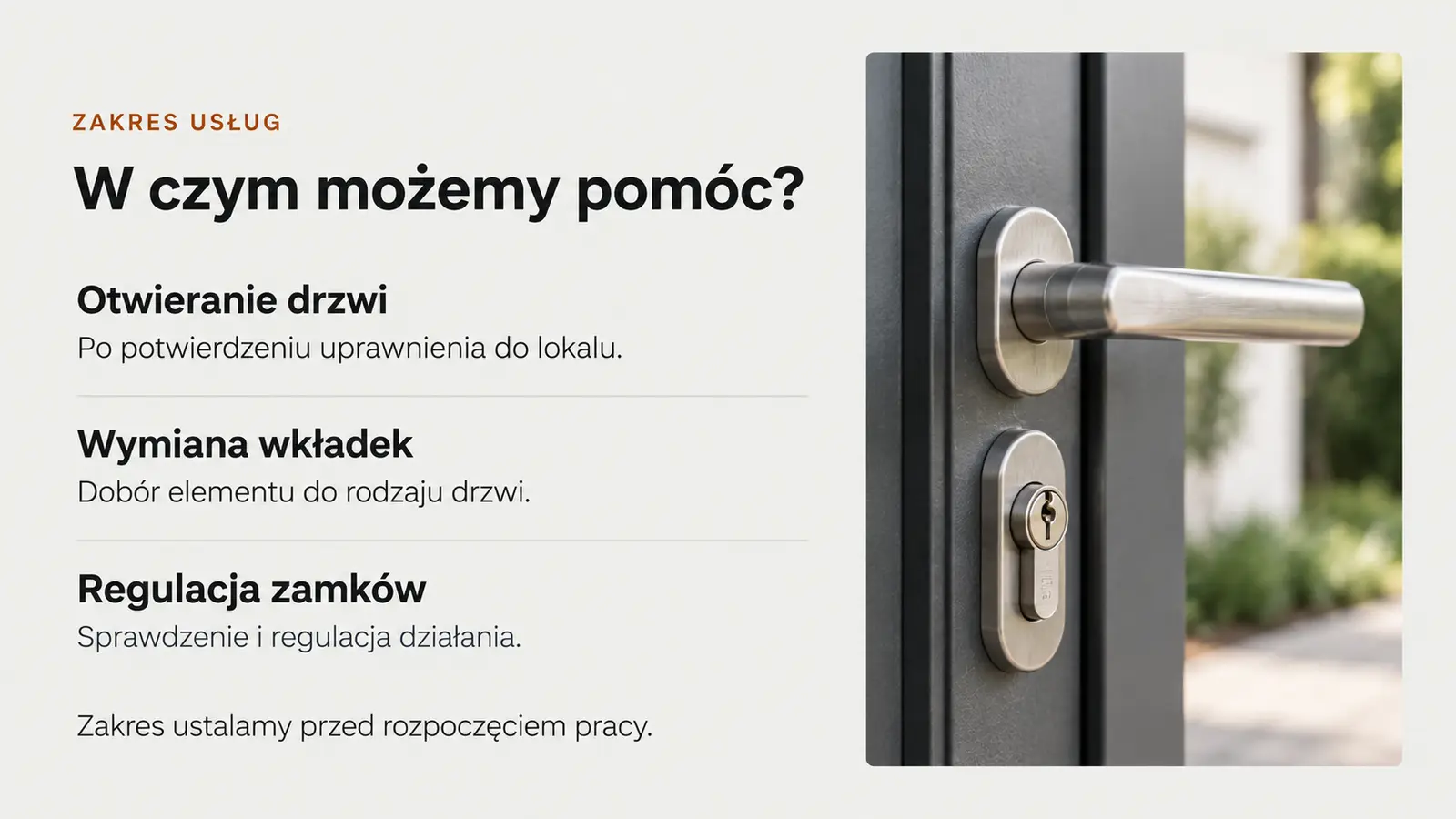 Projekt szablonu Wizytówka dla ślusarza — sekcja Krótka oferta