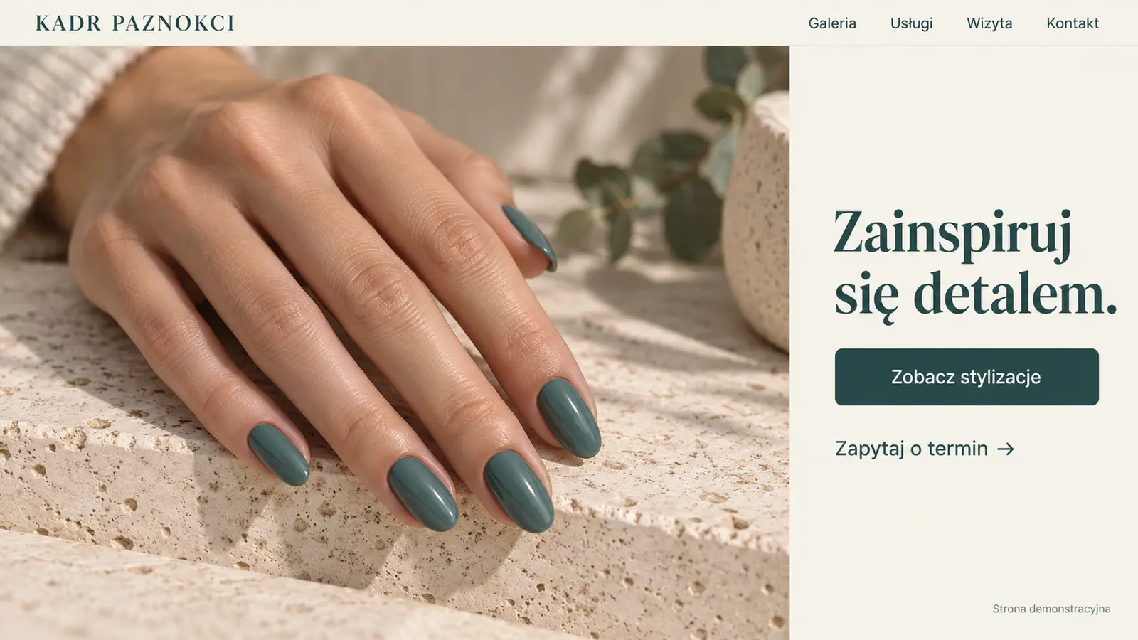 Projekt szablonu Galeria dla stylistki paznokci — sekcja Galeria na pierwszym planie