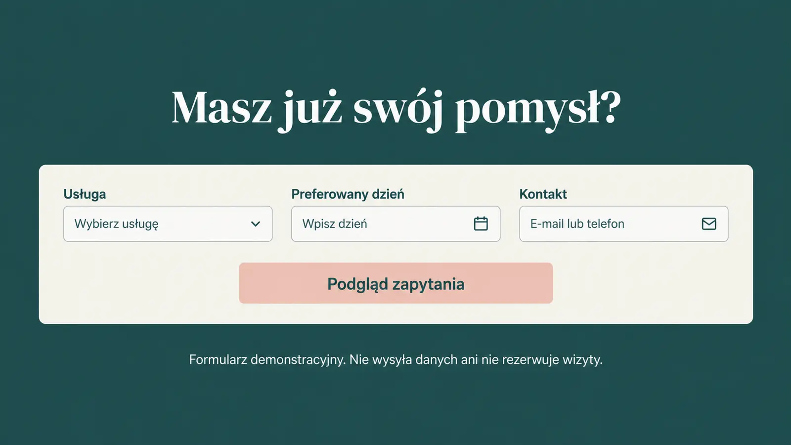 Projekt szablonu Galeria dla stylistki paznokci — sekcja Zapytanie o wizytę