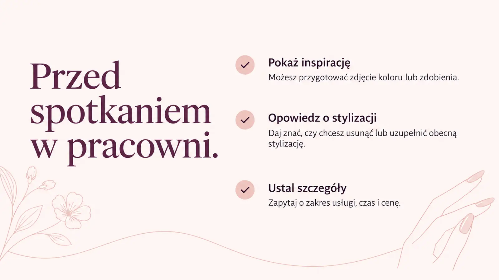 Projekt szablonu Klasyczny dla stylistki paznokci — sekcja Przed wizytą