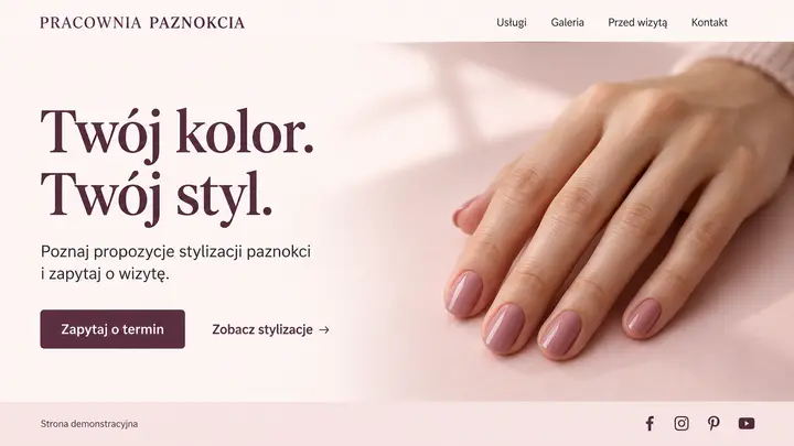 Projekt szablonu Klasyczny dla branży Stylistka paznokci — pierwszy ekran