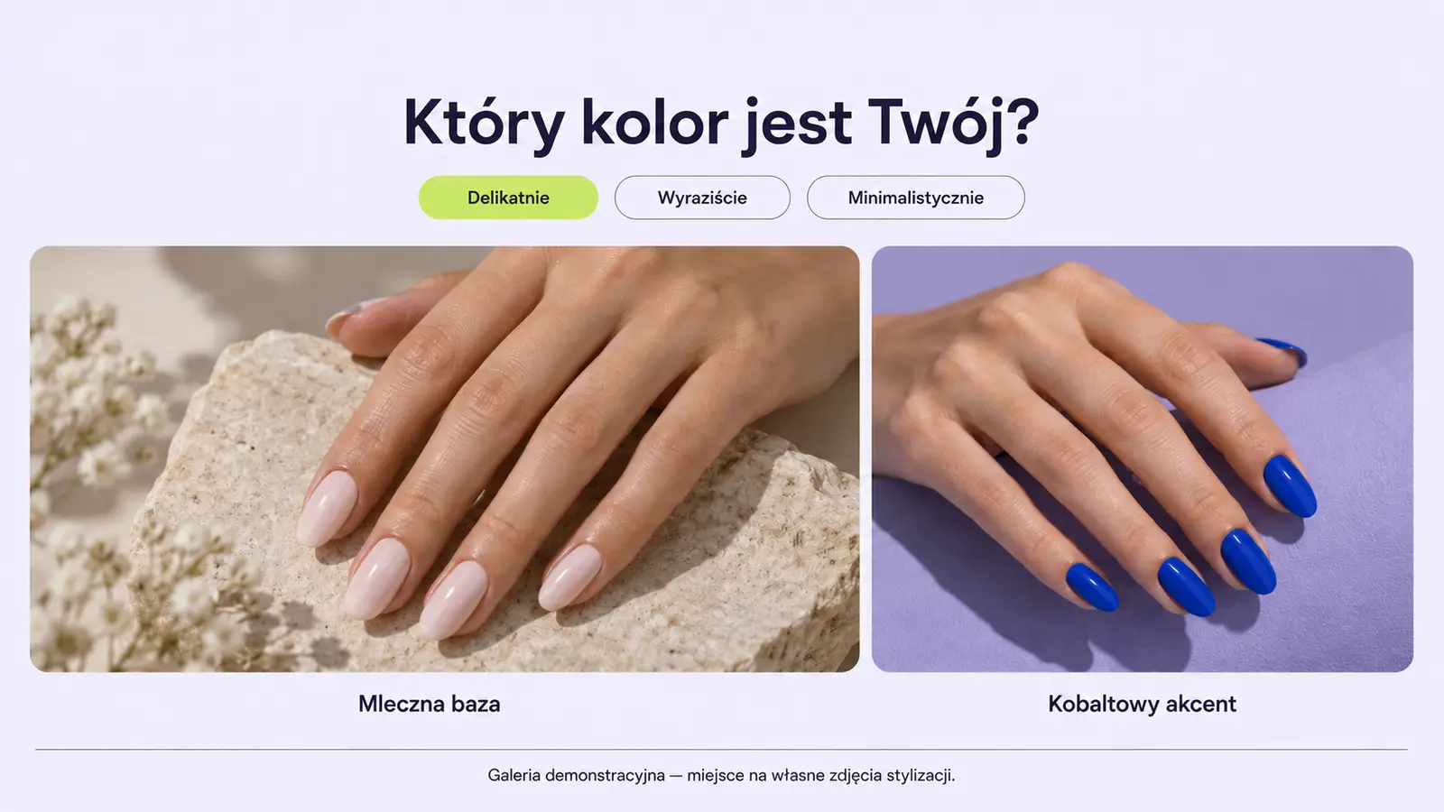 Projekt szablonu Nowoczesny dla stylistki paznokci — sekcja Wybierz inspirację