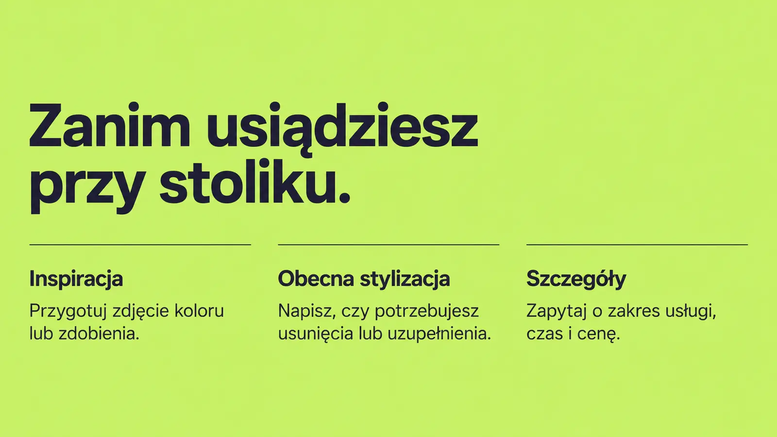 Projekt szablonu Nowoczesny dla stylistki paznokci — sekcja Przygotowanie do wizyty