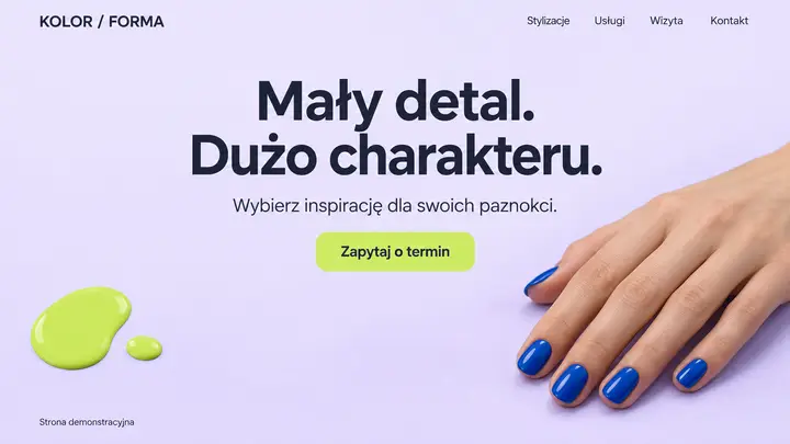 Projekt szablonu Nowoczesny dla branży Stylistka paznokci — pierwszy ekran