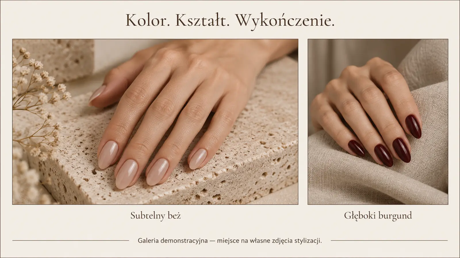 Projekt szablonu Premium dla stylistki paznokci — sekcja Galeria detali