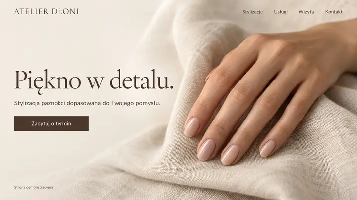 Projekt szablonu Premium dla branży Stylistka paznokci — pierwszy ekran