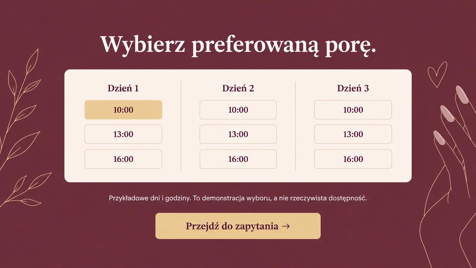 Projekt szablonu Rezerwacje dla stylistki paznokci — sekcja Terminy