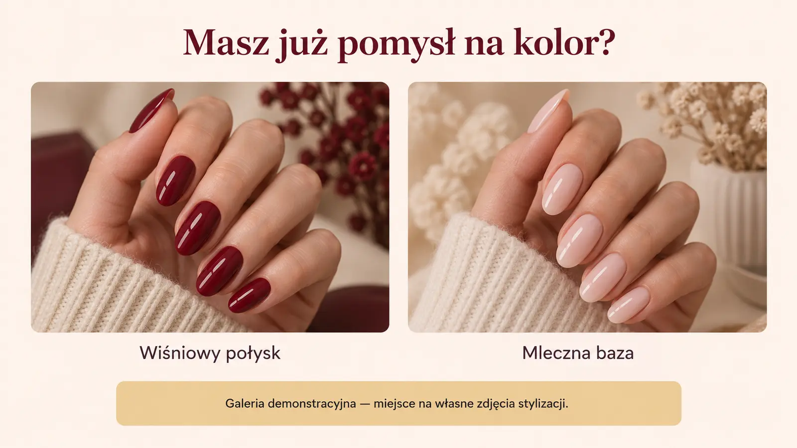 Projekt szablonu Rezerwacje dla stylistki paznokci — sekcja Inspiracje przed wizytą