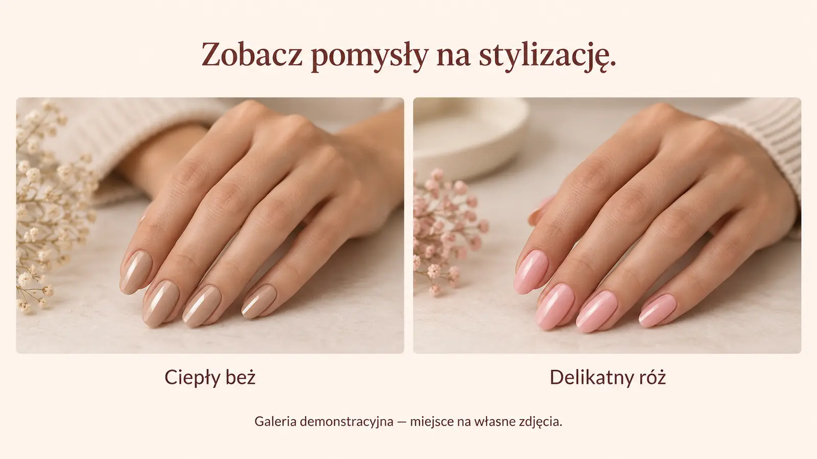 Projekt szablonu Wizytówka dla stylistki paznokci — sekcja Galeria stylizacji