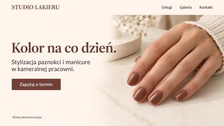 Projekt szablonu Wizytówka dla branży Stylistka paznokci — pierwszy ekran