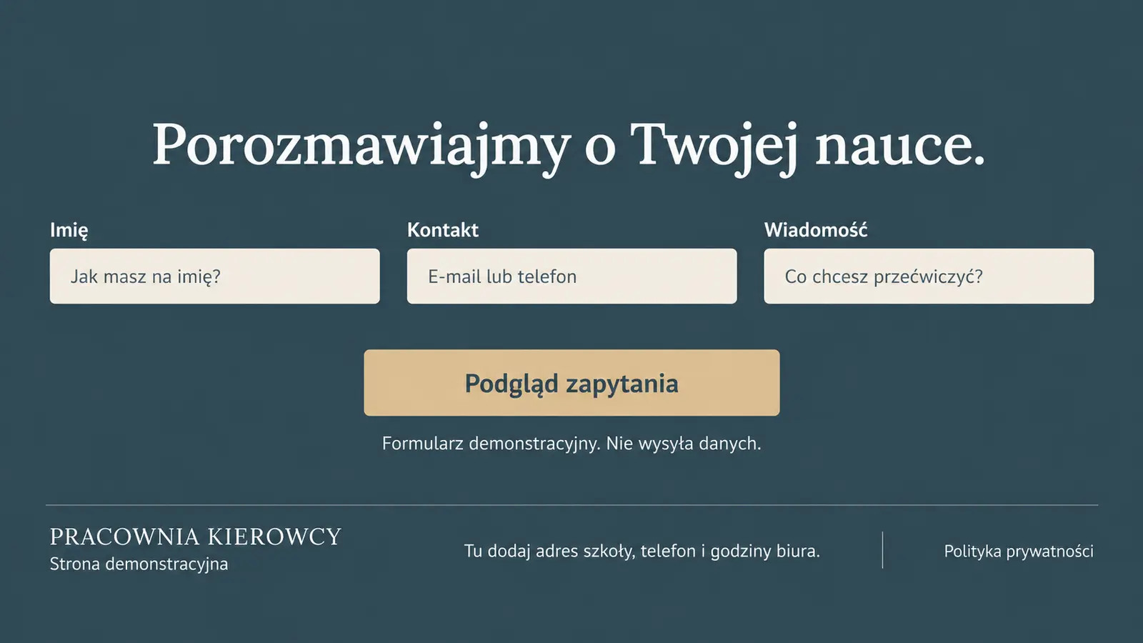 Projekt szablonu Ekspert dla szkoły jazdy — sekcja Pierwsza rozmowa