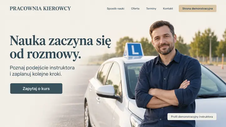 Projekt szablonu Ekspert dla branży Szkoła jazdy — pierwszy ekran