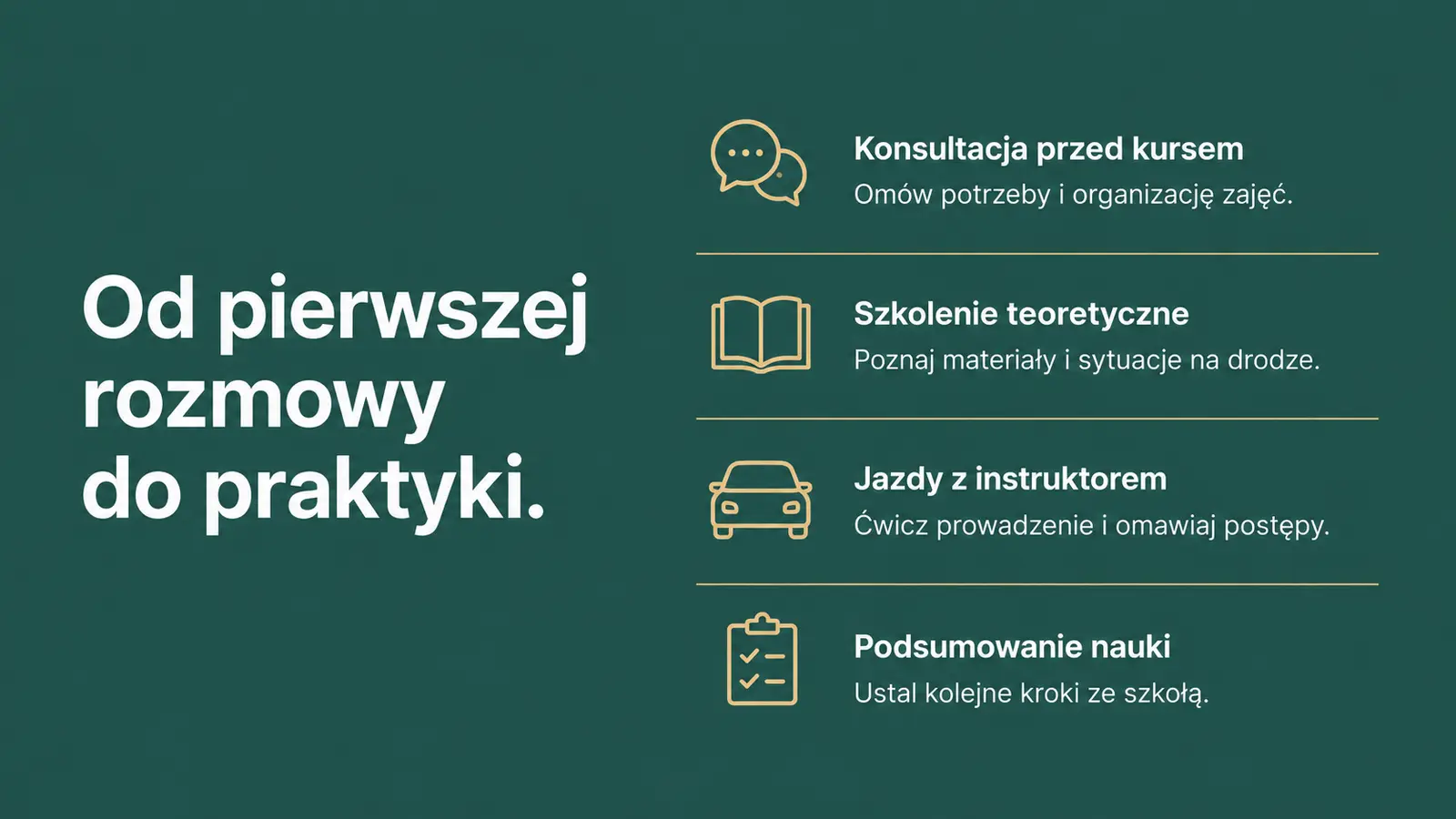 Projekt szablonu Galeria dla szkoły jazdy — sekcja Przebieg nauki