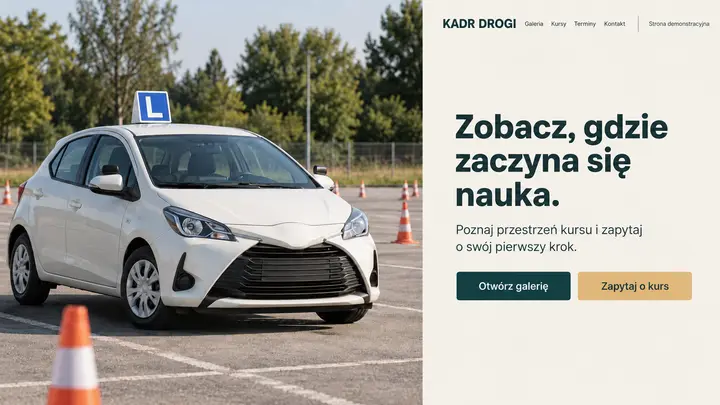 Projekt szablonu Galeria dla branży Szkoła jazdy — pierwszy ekran