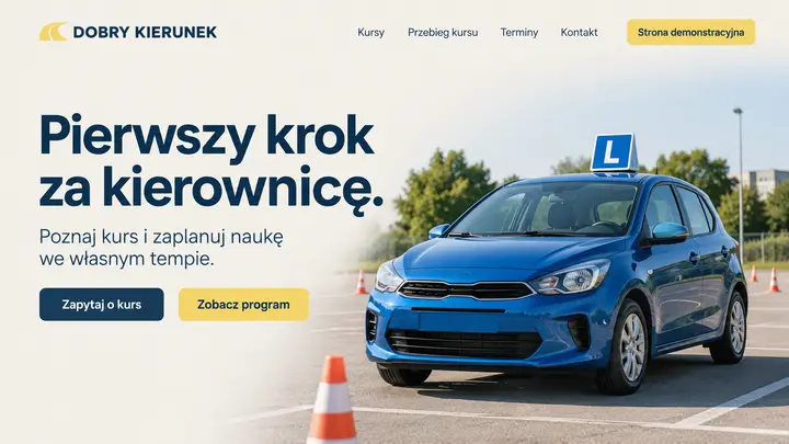 Projekt szablonu Klasyczny dla branży Szkoła jazdy — pierwszy ekran