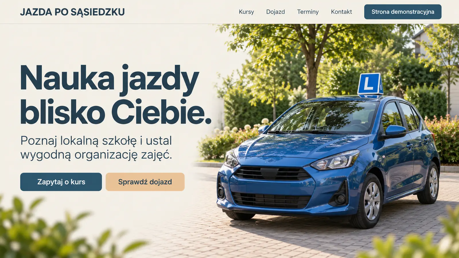 Projekt szablonu Lokalny dla szkoły jazdy — sekcja Szkoła w okolicy