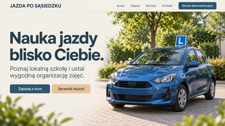 Projekt szablonu Lokalny dla branży Szkoła jazdy — pierwszy ekran