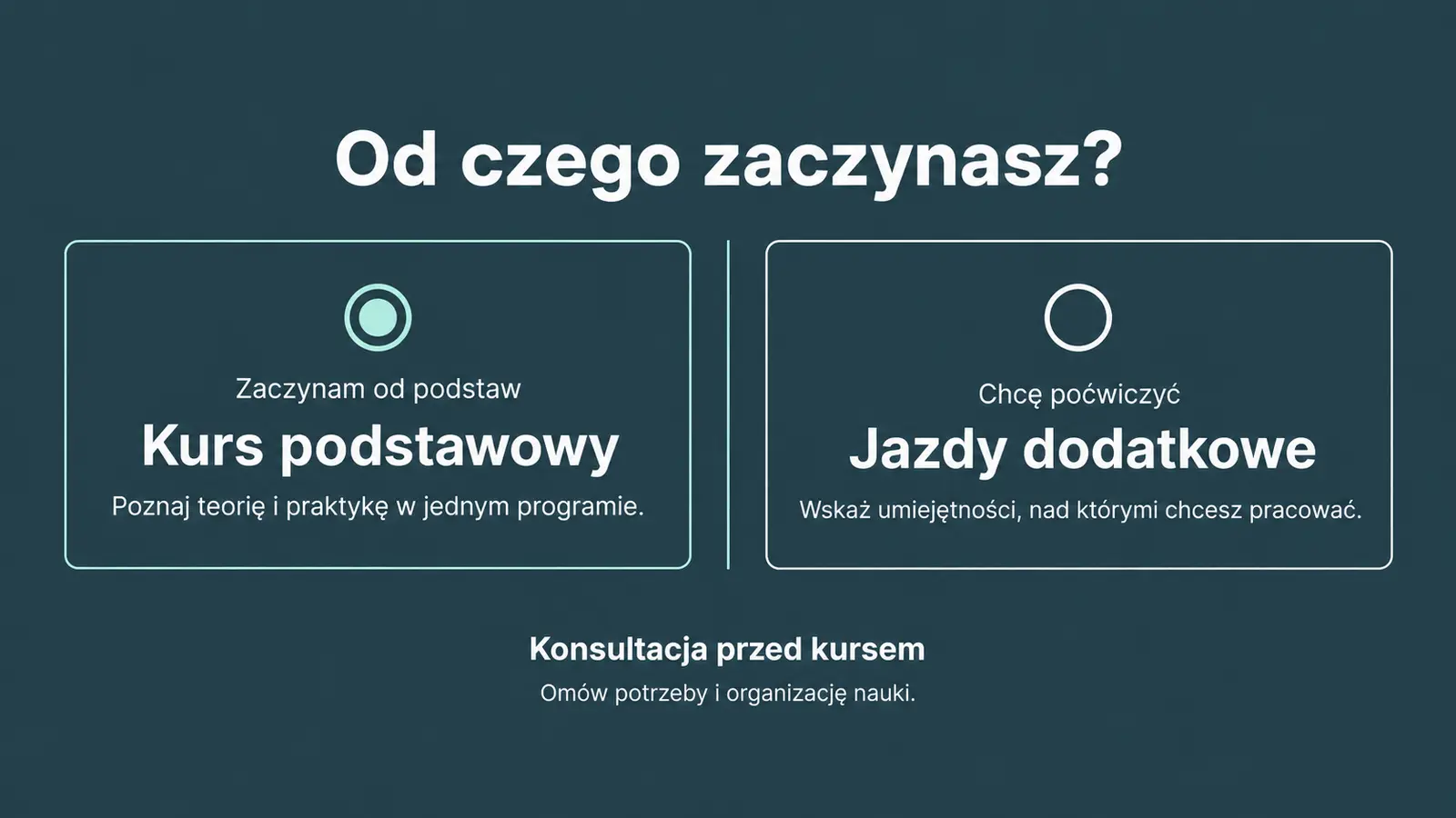 Projekt szablonu Nowoczesny dla szkoły jazdy — sekcja Dwie ścieżki