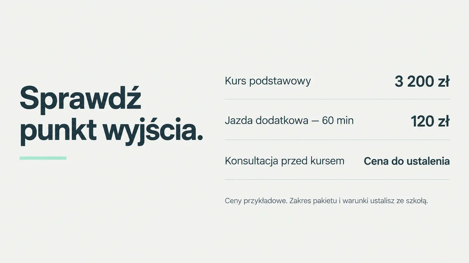 Projekt szablonu Nowoczesny dla szkoły jazdy — sekcja Koszty