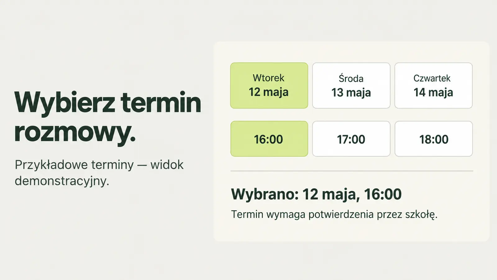 Projekt szablonu Rezerwacje dla szkoły jazdy — sekcja Termin