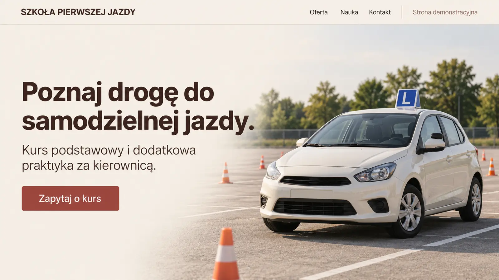 Projekt szablonu Wizytówka dla szkoły jazdy — sekcja Wizytówka szkoły