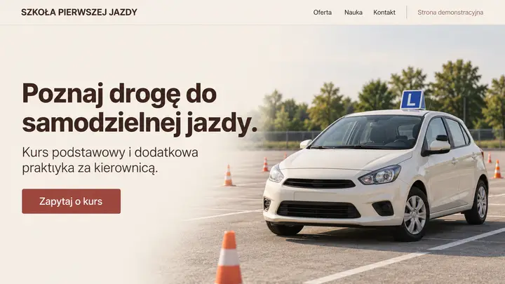 Projekt szablonu Wizytówka dla branży Szkoła jazdy — pierwszy ekran