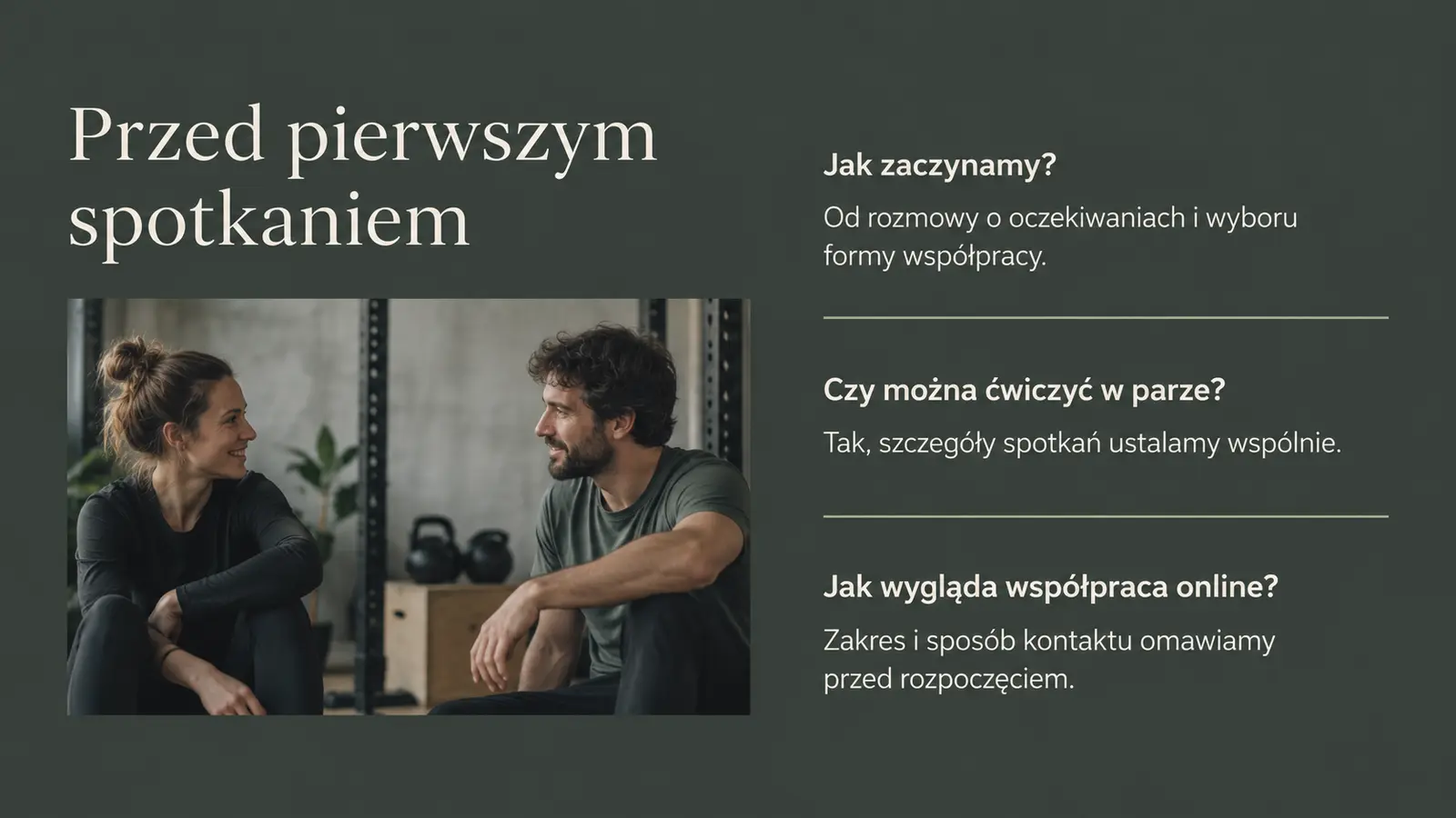 Projekt szablonu Ekspert dla trenera personalnego — sekcja Przed spotkaniem