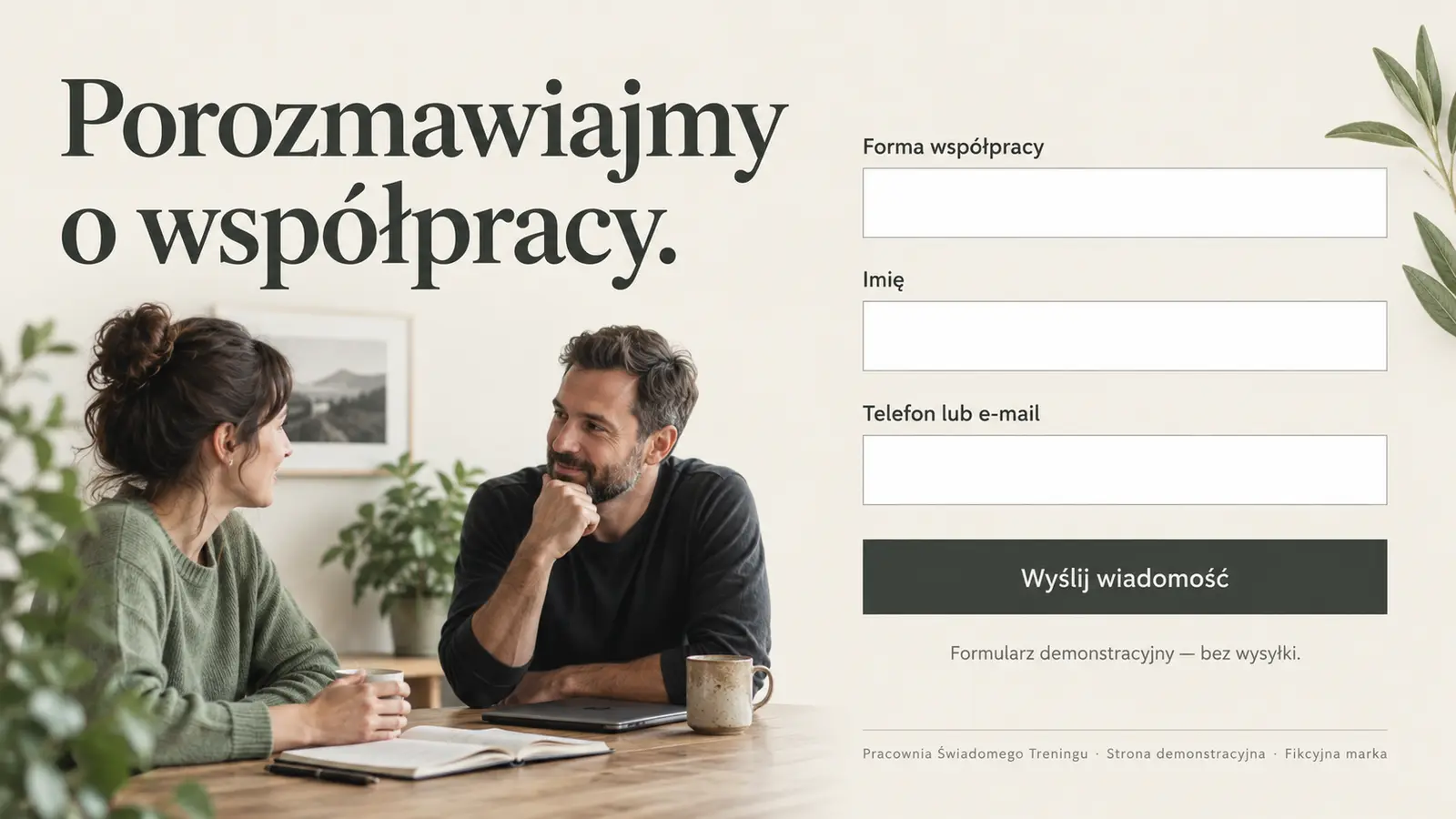 Projekt szablonu Ekspert dla trenera personalnego — sekcja Umów rozmowę