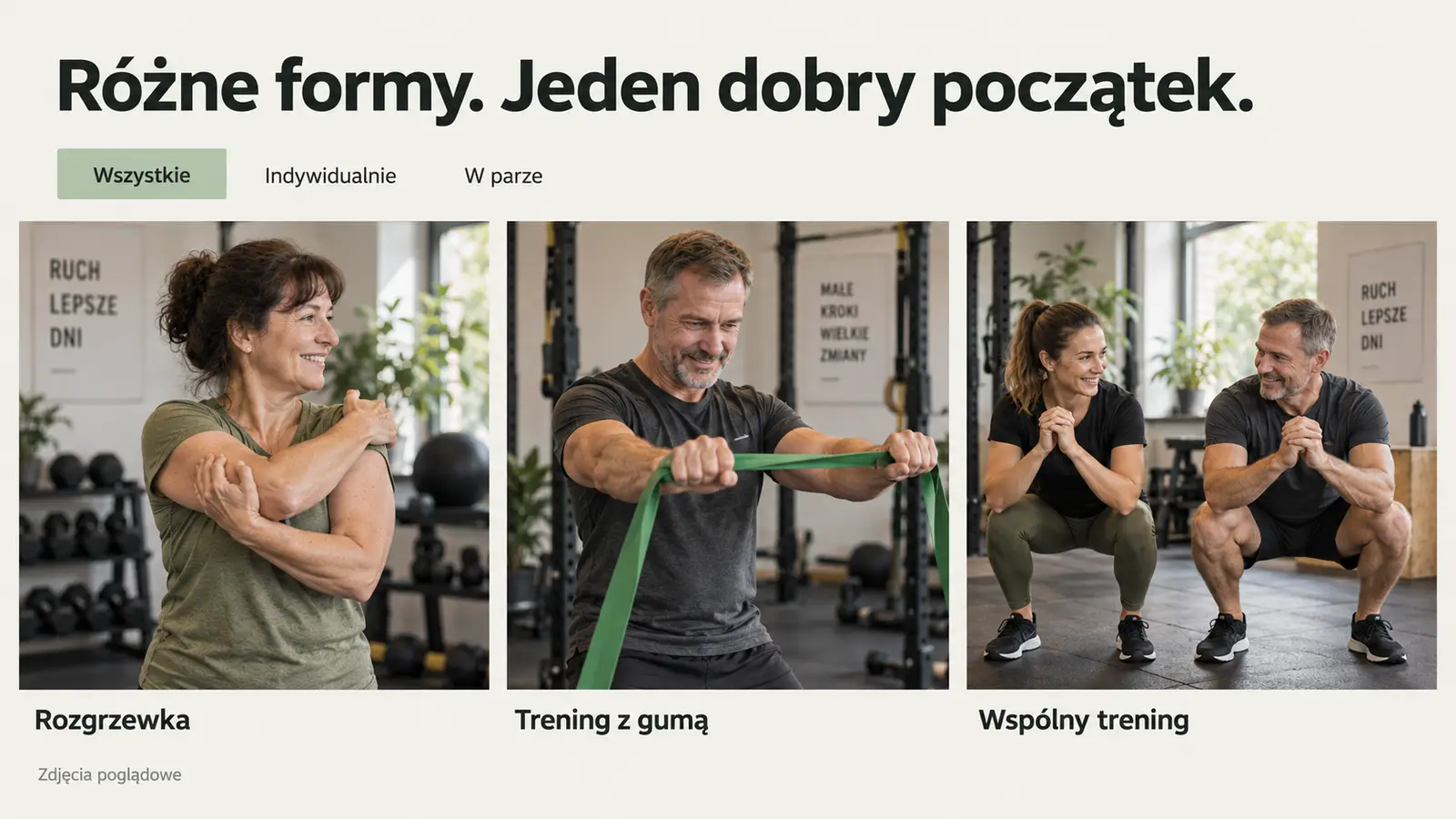 Projekt szablonu Galeria dla trenera personalnego — sekcja Kadry z treningu