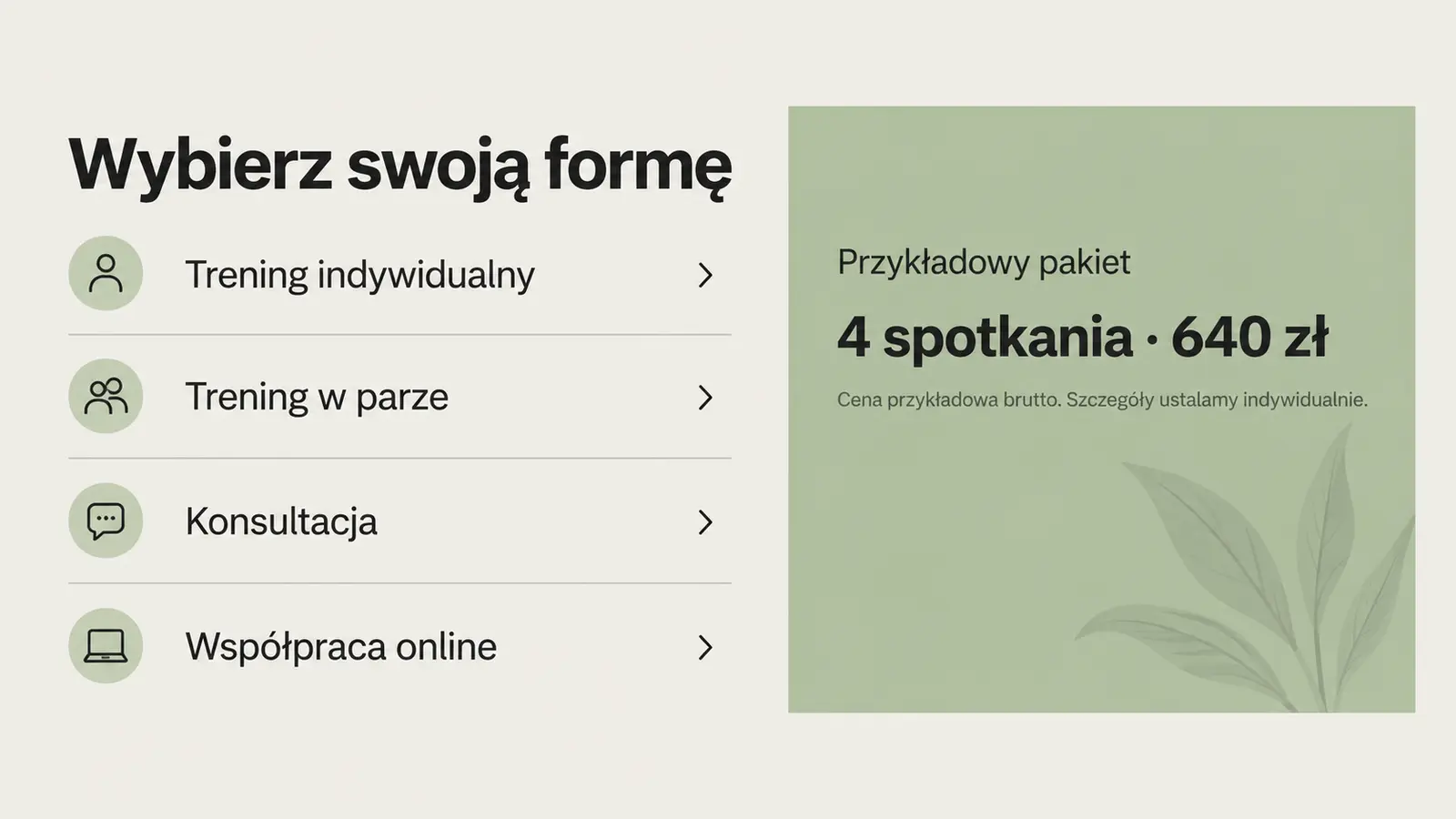Projekt szablonu Galeria dla trenera personalnego — sekcja Współpraca